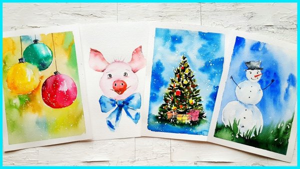 Идеи для рисования новогодних открыток
