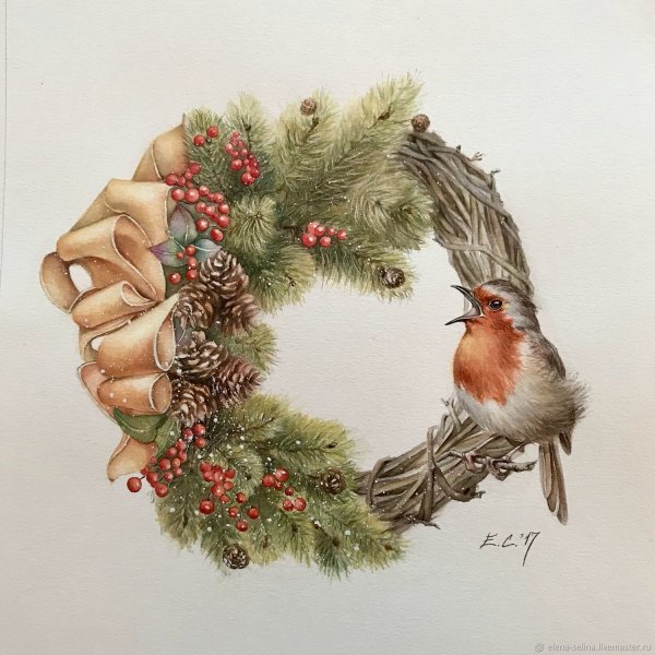 Акварельные новогодние венки