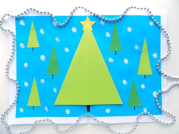 Открытка елочка аппликация