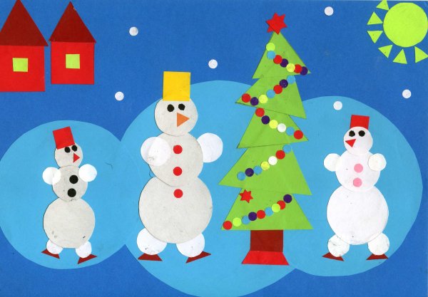 Новогодняя аппликация из геометрических фигур