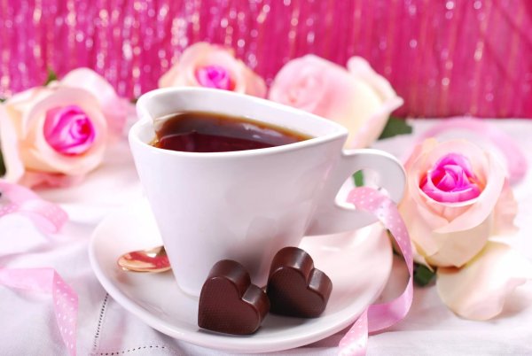 Кофе и розы с добрым утром