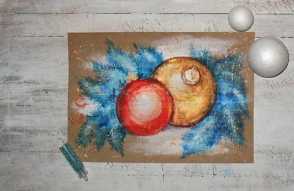 Новогодний пейзаж пастелью