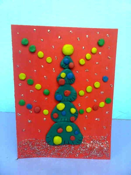 Открытка на новый год пластилин