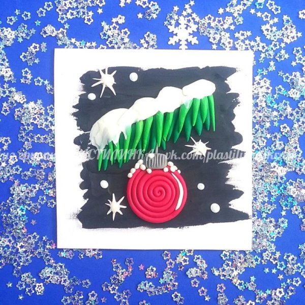 Новогодняя открытка пластилином