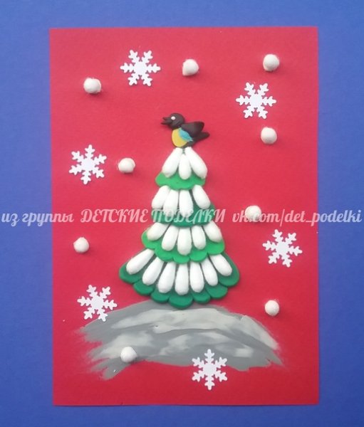 Новогодняя аппликация из пластилина