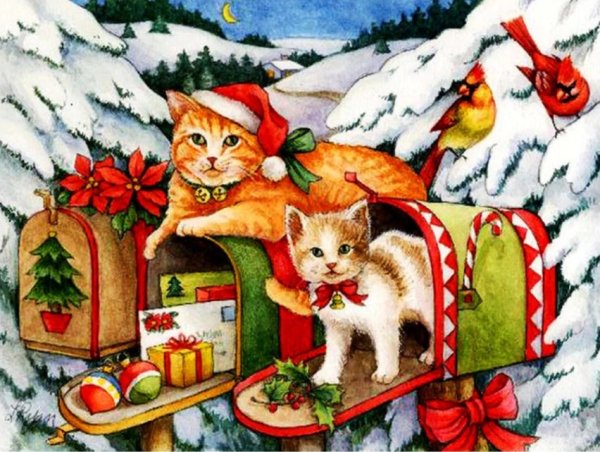 Рождественские открытки с котятами