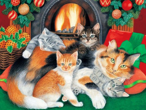 Новогодние открытки с котятами