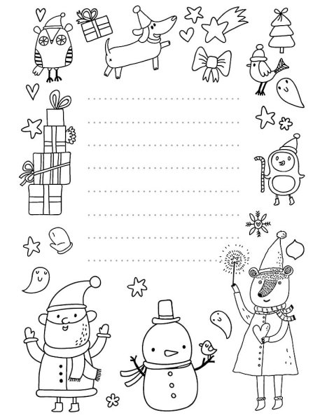 Раскраски Деда Мороза на листе