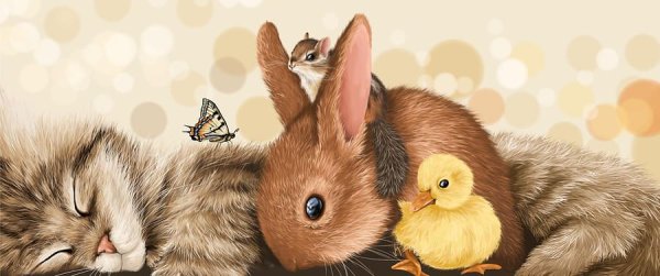 Котенок и кролик картина