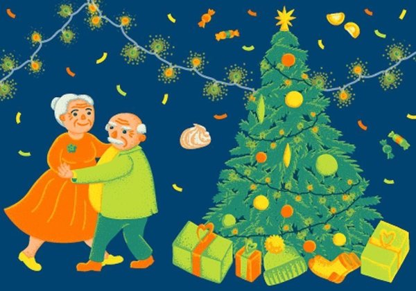 Новогодние открытки для бабушки и дедушки