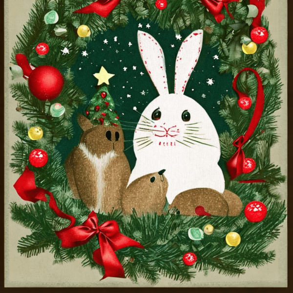 Зайка и котик новогодние открытки