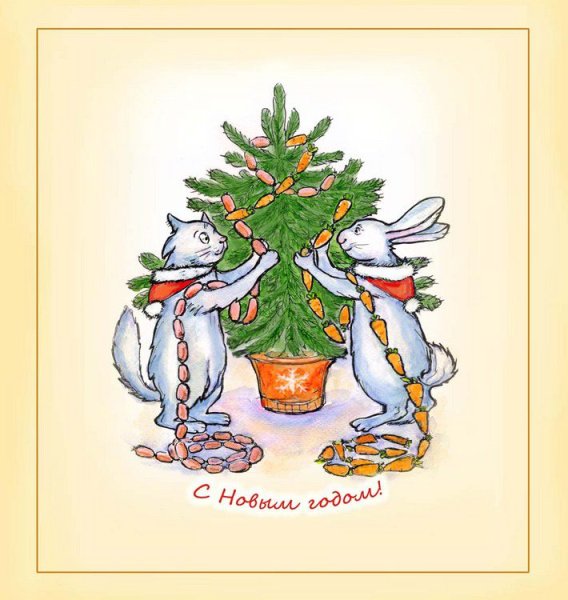 Новогодний заяц и кот