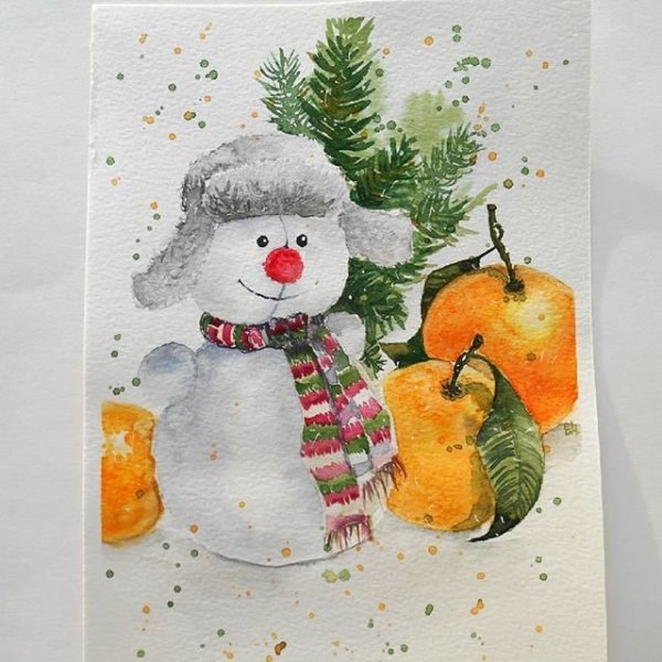 Акварельные открытки на новый год