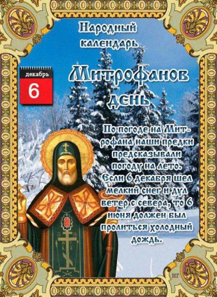 6 Декабря народный календарь