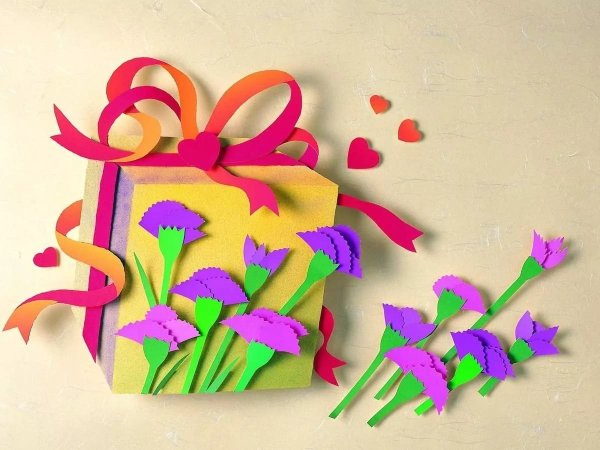 Открытка с объемными цветами