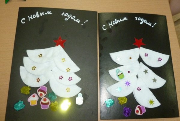 Открытка из ватных дисков на новый год