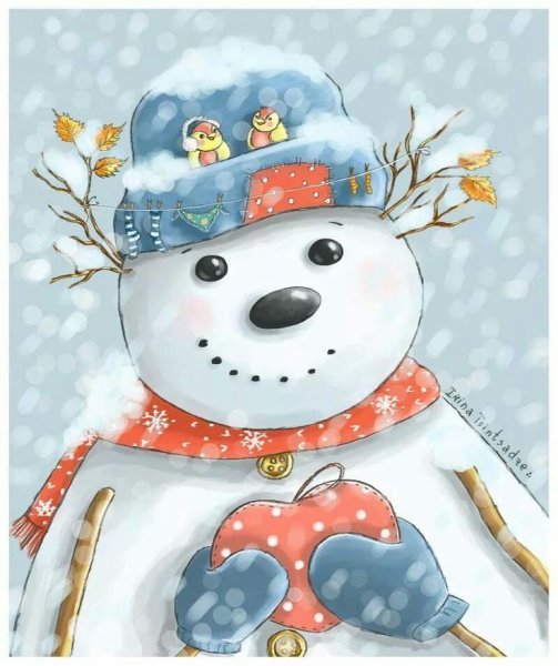 Новогодний пейзаж Снеговик