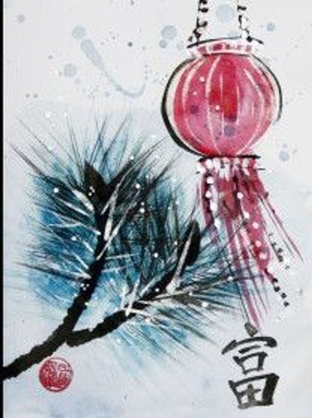 Новогодняя открытка в японском стиле