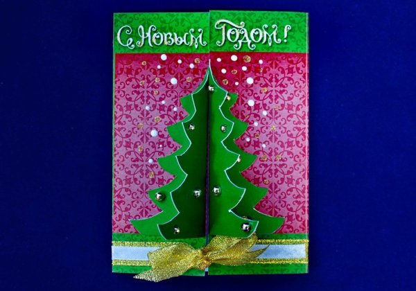 Открытка елка гармошка