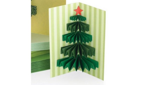 Открытка с елочкой гармошкой