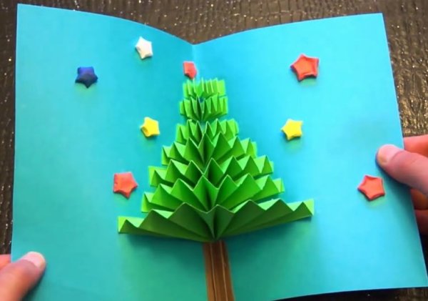 Раскладная открытка елка