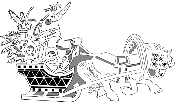 Вытынанка Снеговик на санях