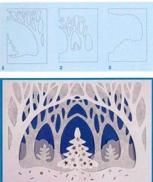Зимний лес аппликация из бумаги