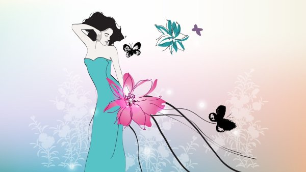 Силуэт девушки на фоне цветов