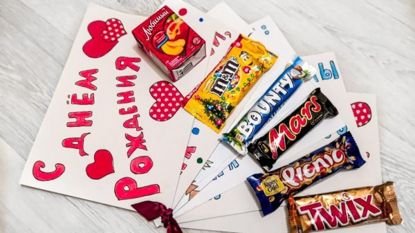 Поздравительный плакат с конфетами