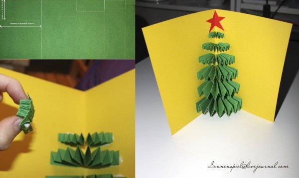 Открытка с елочкой гармошкой