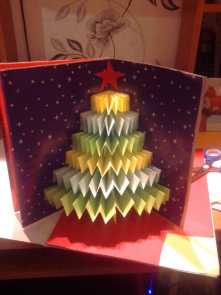 Открытка с елочкой гармошкой