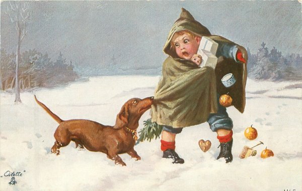 Старинные открытки с таксами