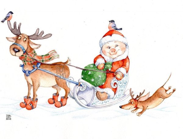 Такса зимой рисунок