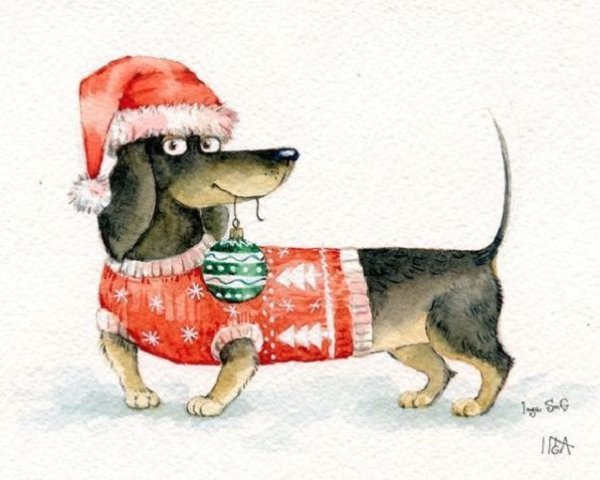 Такса и снег рисунок