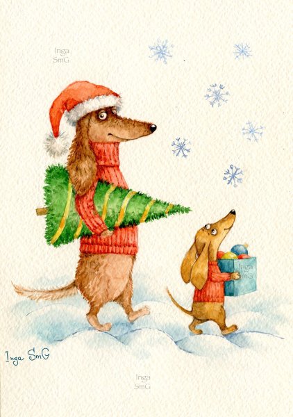 Новогодняя такса рисунок
