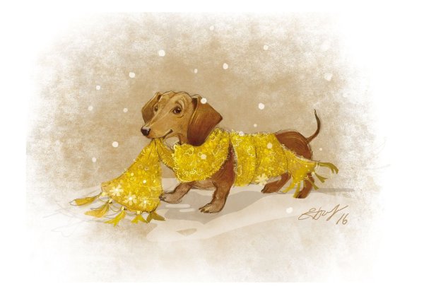 Ретро открытка с Рождеством с таксой