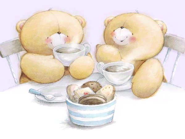 Медвежонок пьет чай