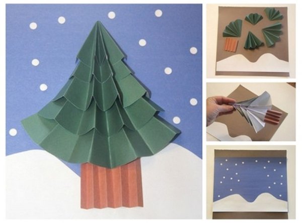 Открытка с елочкой гармошкой