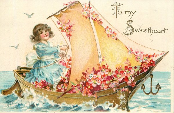 Открытка с днем рождения с корабликом