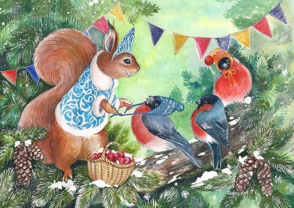 Новогодние открытки с белочкой