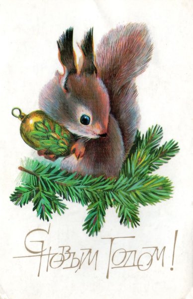 Новогодняя открытка белка