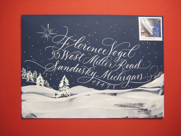 Открытка по каллиграфии с новым годом