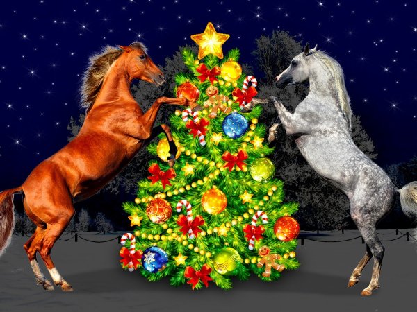 Новогодняя тройка лошадей