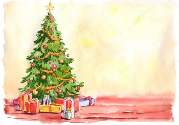 Новогодняя белка акварель