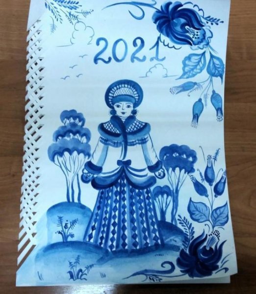 Новогодняя открытка Гжель