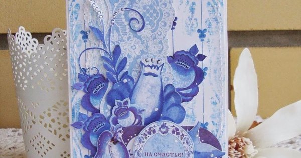 Открытка своими руками в стиле Гжель