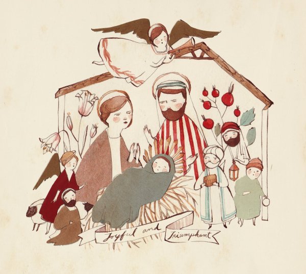 Рождество Христово акварель открытка