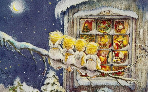 Рождественская открытка с ангелом