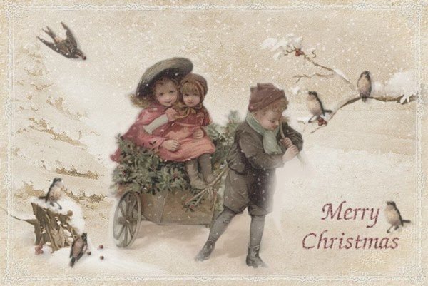 Черно белые Винтажные открытки Рождество