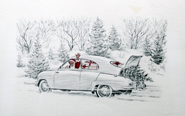 Новогодняя открытка с машинкой